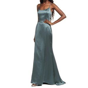 Amsale Everly Sleeveless Mermaid Satin Gown in Petrol 8 New